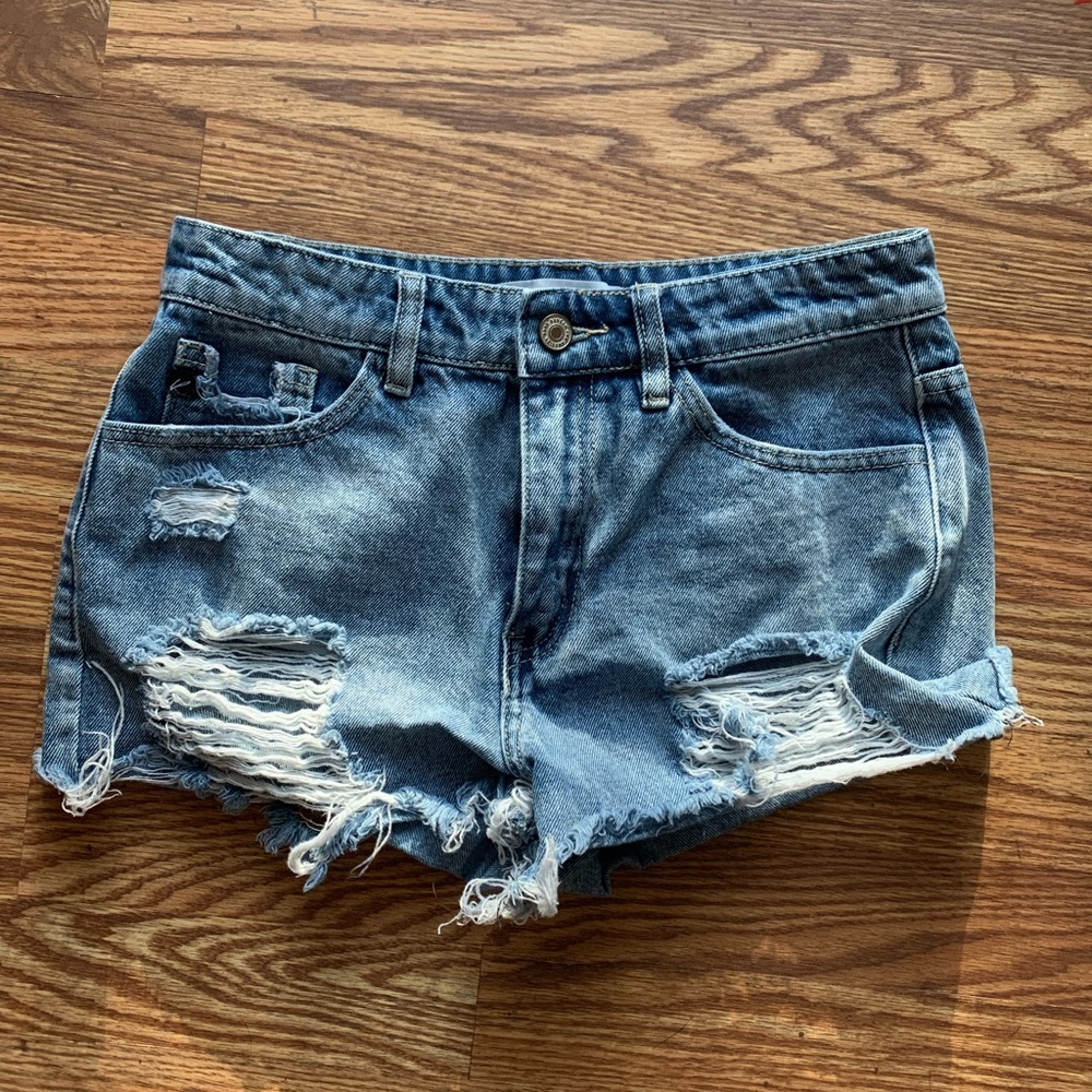 Distressed jean shorts